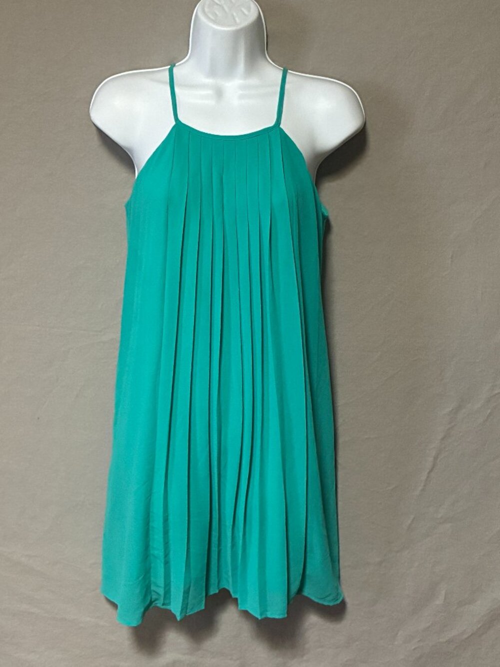 Soulmates Teal Pleated Chiffon Halter Swing Shift Dress Size Small Resortwear